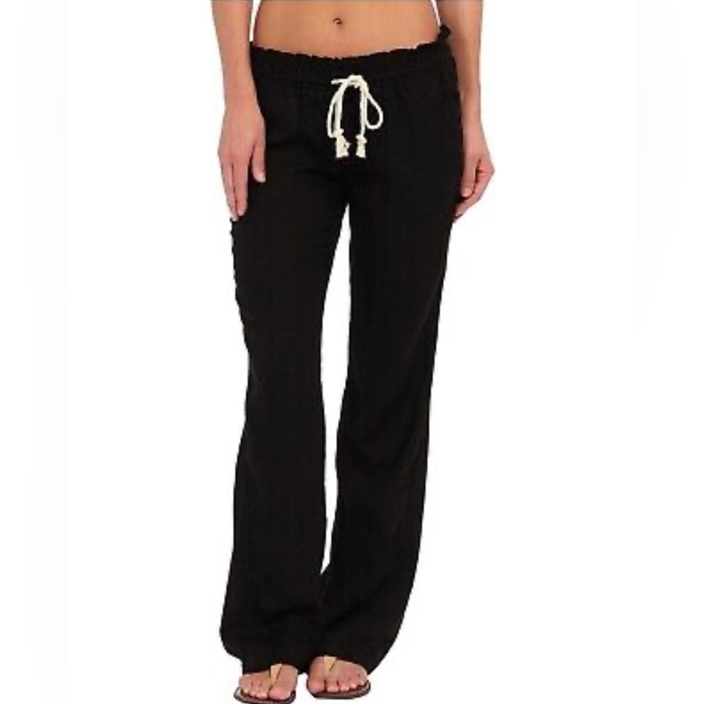 Roxy True Black Oceanside Wide-leg Drawstring Pants, L